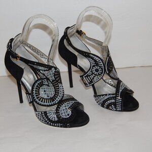 Sergio Rossi Black and Silver Beaded Sandals
